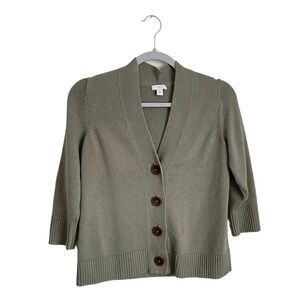 J. Jill V Neck 3/4 Sleeve Button Front Cardigan Sweater XS Eucalyptus Green